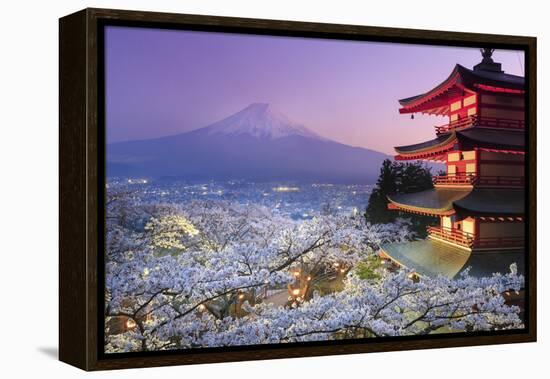 Japan, Yamanashi Prefecture, Fuji-Yoshida, Chureito Pagoda, Mt Fuji and Cherry Blossoms-Michele Falzone-Framed Premier Image Canvas