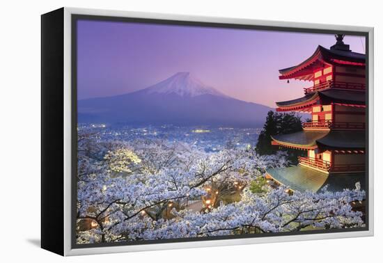 Japan, Yamanashi Prefecture, Fuji-Yoshida, Chureito Pagoda, Mt Fuji and Cherry Blossoms-Michele Falzone-Framed Premier Image Canvas