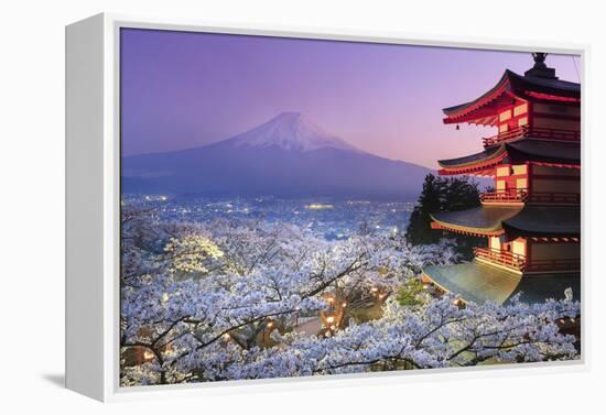 Japan, Yamanashi Prefecture, Fuji-Yoshida, Chureito Pagoda, Mt Fuji and Cherry Blossoms-Michele Falzone-Framed Premier Image Canvas