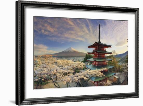 Japan, Yamanashi Prefecture, Fuji-Yoshida, Chureito Pagoda, Mt Fuji and Cherry Blossoms-Michele Falzone-Framed Photographic Print