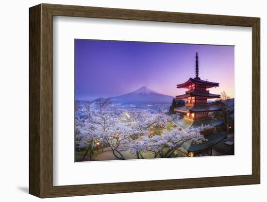 Japan, Yamanashi Prefecture, Fuji-Yoshida, Chureito Pagoda, Mt Fuji and Cherry Blossoms-Michele Falzone-Framed Photographic Print