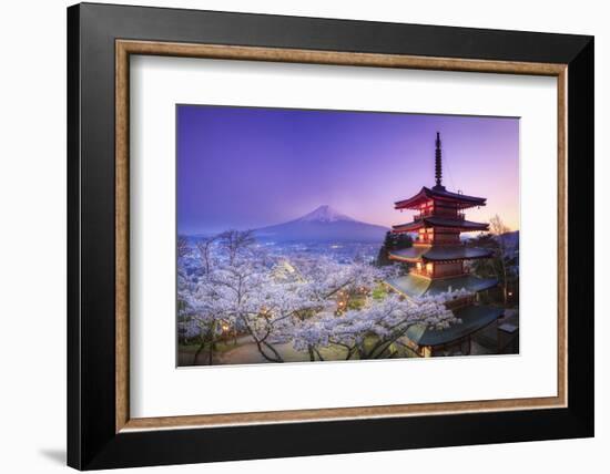 Japan, Yamanashi Prefecture, Fuji-Yoshida, Chureito Pagoda, Mt Fuji and Cherry Blossoms-Michele Falzone-Framed Photographic Print