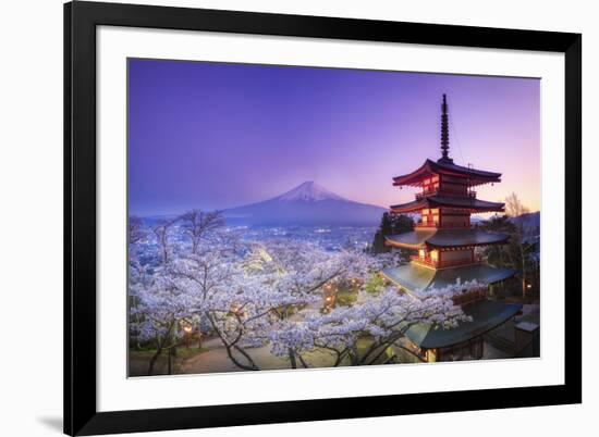 Japan, Yamanashi Prefecture, Fuji-Yoshida, Chureito Pagoda, Mt Fuji and Cherry Blossoms-Michele Falzone-Framed Photographic Print