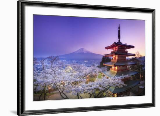 Japan, Yamanashi Prefecture, Fuji-Yoshida, Chureito Pagoda, Mt Fuji and Cherry Blossoms-Michele Falzone-Framed Photographic Print