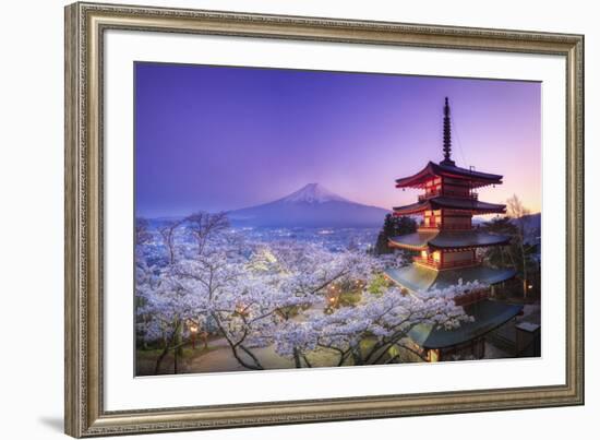 Japan, Yamanashi Prefecture, Fuji-Yoshida, Chureito Pagoda, Mt Fuji and Cherry Blossoms-Michele Falzone-Framed Photographic Print