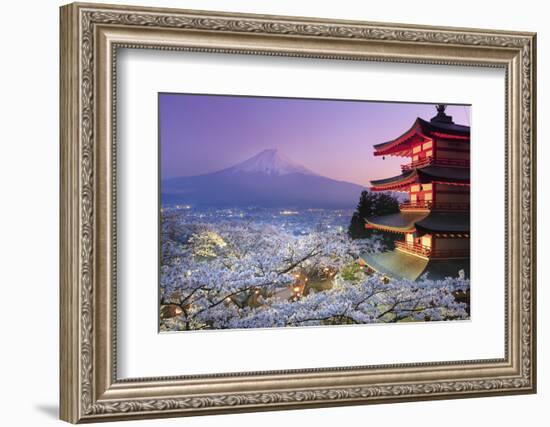 Japan, Yamanashi Prefecture, Fuji-Yoshida, Chureito Pagoda, Mt Fuji and Cherry Blossoms-Michele Falzone-Framed Photographic Print