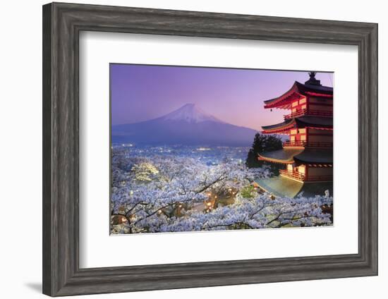 Japan, Yamanashi Prefecture, Fuji-Yoshida, Chureito Pagoda, Mt Fuji and Cherry Blossoms-Michele Falzone-Framed Photographic Print