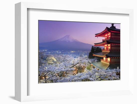 Japan, Yamanashi Prefecture, Fuji-Yoshida, Chureito Pagoda, Mt Fuji and Cherry Blossoms-Michele Falzone-Framed Photographic Print