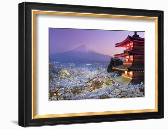 Japan, Yamanashi Prefecture, Fuji-Yoshida, Chureito Pagoda, Mt Fuji and Cherry Blossoms-Michele Falzone-Framed Photographic Print