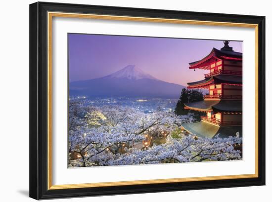 Japan, Yamanashi Prefecture, Fuji-Yoshida, Chureito Pagoda, Mt Fuji and Cherry Blossoms-Michele Falzone-Framed Photographic Print