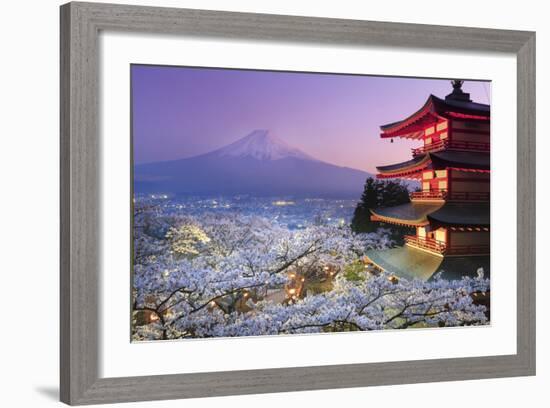 Japan, Yamanashi Prefecture, Fuji-Yoshida, Chureito Pagoda, Mt Fuji and Cherry Blossoms-Michele Falzone-Framed Photographic Print