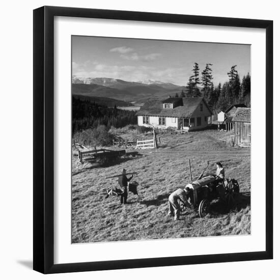 Japanese-American Family Working on their Farm after Returning from Internment Camps-null-Framed Photographic Print