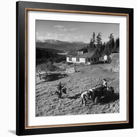 Japanese-American Family Working on their Farm after Returning from Internment Camps-null-Framed Photographic Print