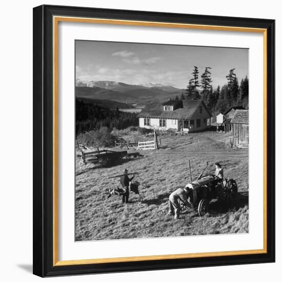 Japanese-American Family Working on their Farm after Returning from Internment Camps-null-Framed Photographic Print