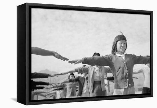 Japanese-American girls exercising at Manzanar, 1943-Ansel Adams-Framed Premier Image Canvas