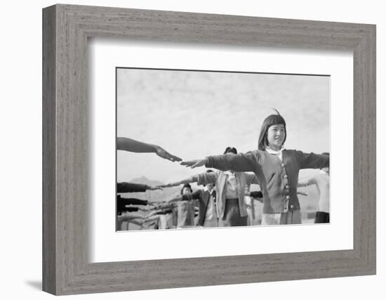 Japanese-American girls exercising at Manzanar, 1943-Ansel Adams-Framed Photographic Print