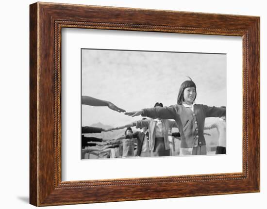 Japanese-American girls exercising at Manzanar, 1943-Ansel Adams-Framed Photographic Print