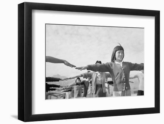 Japanese-American girls exercising at Manzanar, 1943-Ansel Adams-Framed Photographic Print