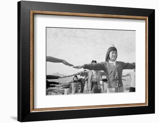 Japanese-American girls exercising at Manzanar, 1943-Ansel Adams-Framed Photographic Print