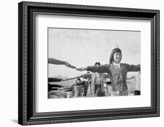 Japanese-American girls exercising at Manzanar, 1943-Ansel Adams-Framed Photographic Print