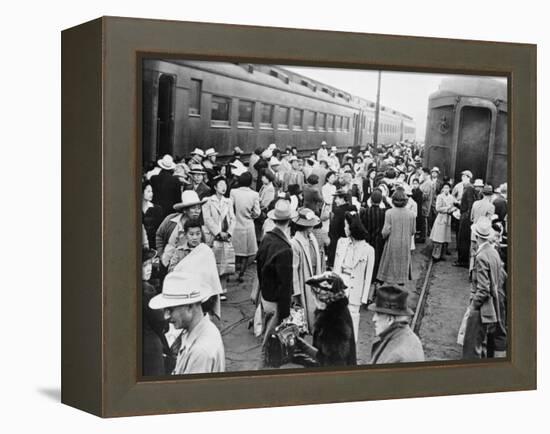 Japanese-American Internees Waiting to Board Train to Santa Anita, Los Angeles, c.1942-null-Framed Stretched Canvas