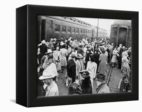 Japanese-American Internees Waiting to Board Train to Santa Anita, Los Angeles, c.1942-null-Framed Stretched Canvas