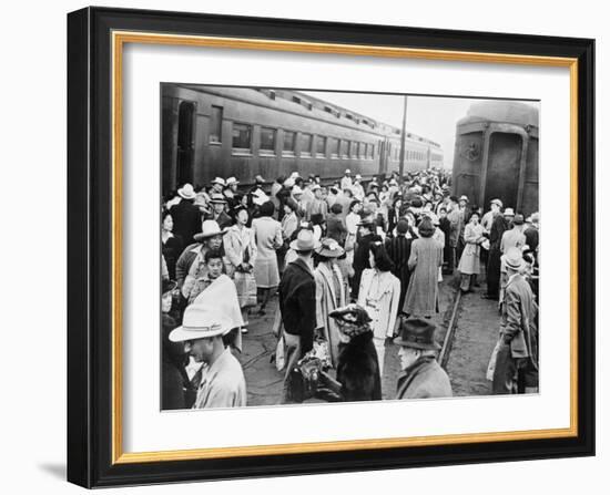 Japanese-American Internees Waiting to Board Train to Santa Anita, Los Angeles, c.1942-null-Framed Photo