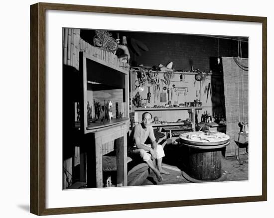 Japanese American Sculptor Isamu Noguchi in His Workshop-Eliot Elisofon-Framed Premium Photographic Print