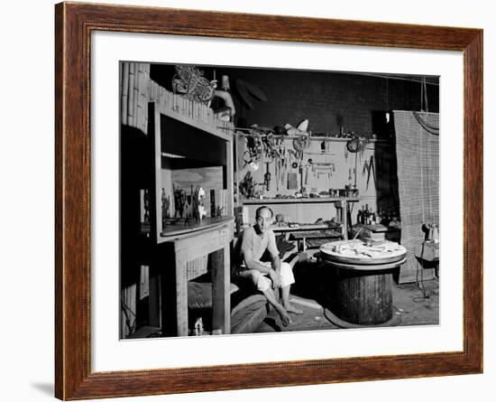 Japanese American Sculptor Isamu Noguchi in His Workshop-Eliot Elisofon-Framed Premium Photographic Print