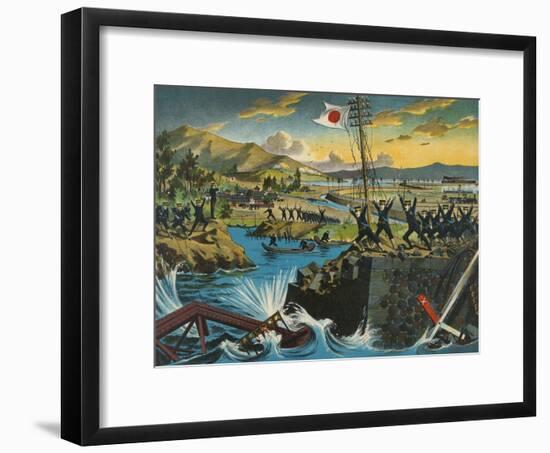 Japanese Army Destroys Bridge in China-null-Framed Art Print