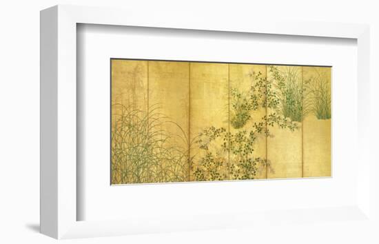 Japanese Autumn Grasses, Six-Fold Screen, Early Edo Period-null-Framed Premium Giclee Print