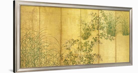 Japanese Autumn Grasses, Six-Fold Screen, Early Edo Period-null-Framed Premium Giclee Print