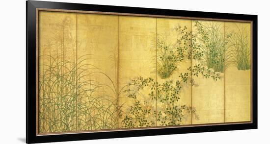 Japanese Autumn Grasses, Six-Fold Screen, Early Edo Period-null-Framed Premium Giclee Print