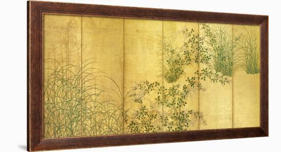 Japanese Autumn Grasses, Six-Fold Screen, Early Edo Period-null-Framed Premium Giclee Print