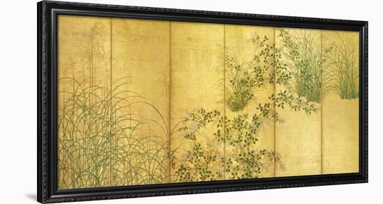 Japanese Autumn Grasses, Six-Fold Screen, Early Edo Period-null-Framed Premium Giclee Print