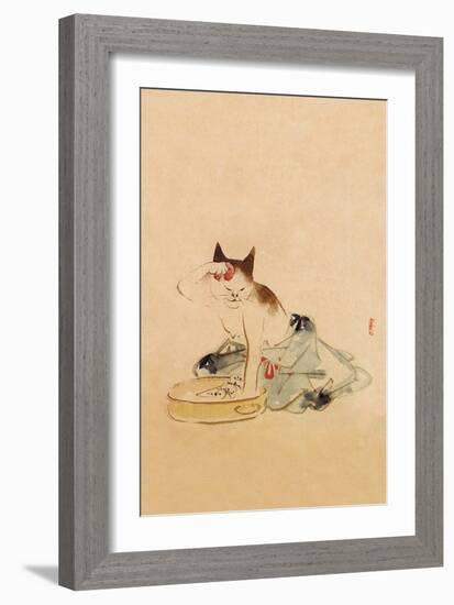 Japanese Cat Bathing-null-Framed Art Print