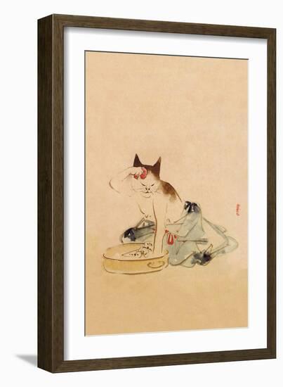 Japanese Cat Bathing-null-Framed Art Print