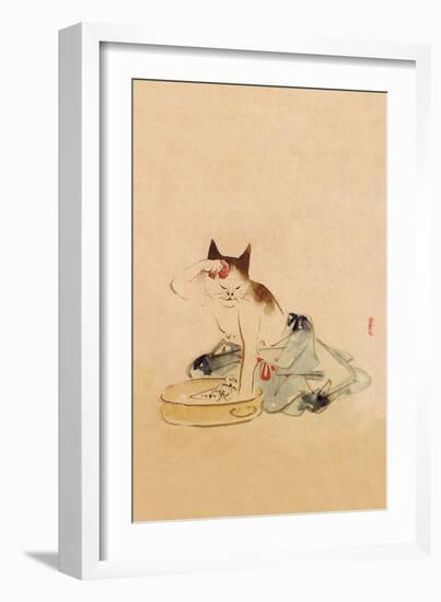 Japanese Cat Bathing-null-Framed Art Print