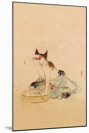 Japanese Cat Bathing-null-Mounted Art Print