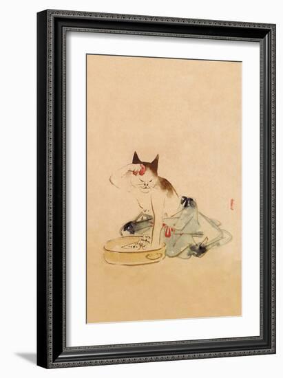 Japanese Cat Bathing-null-Framed Art Print