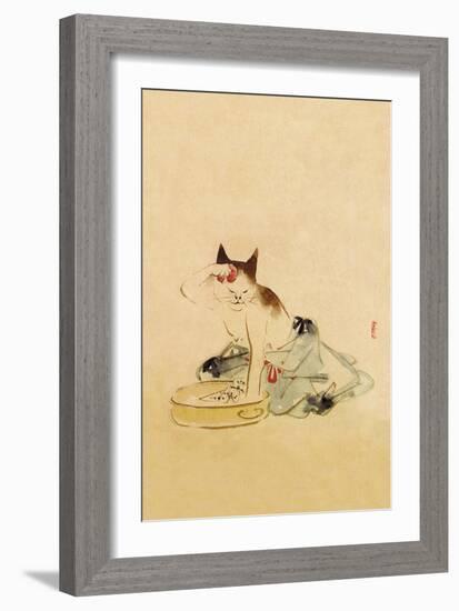 Japanese Cat Bathing-null-Framed Art Print