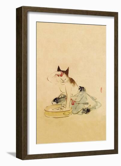 Japanese Cat Bathing-null-Framed Art Print