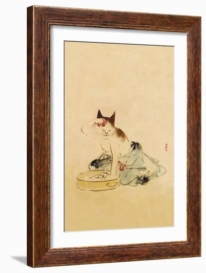 Japanese Cat Bathing-null-Framed Art Print