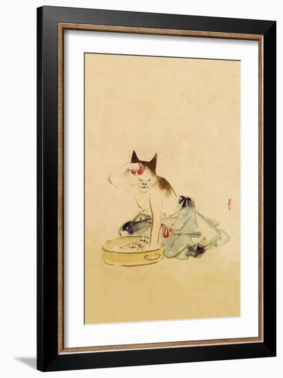 Japanese Cat Bathing-null-Framed Art Print