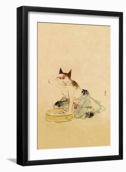 Japanese Cat Bathing-null-Framed Art Print