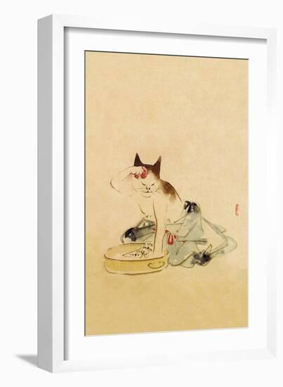 Japanese Cat Bathing-null-Framed Art Print