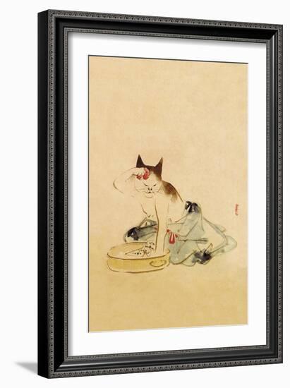 Japanese Cat Bathing-null-Framed Art Print