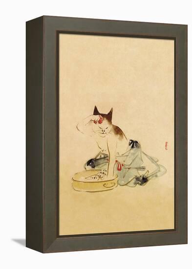 Japanese Cat Bathing-null-Framed Stretched Canvas