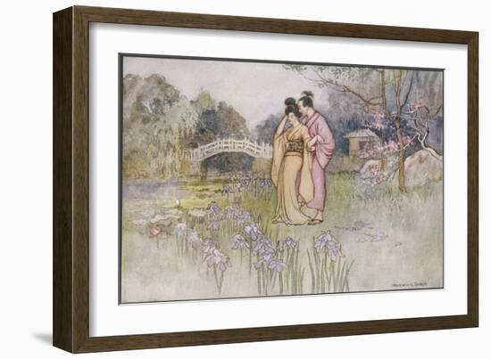 Japanese Couple in a Garden-Warwick Goble-Framed Art Print