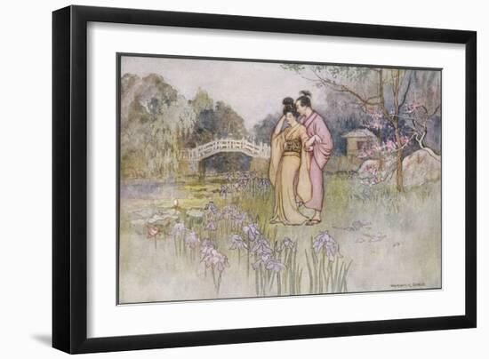 Japanese Couple in a Garden-Warwick Goble-Framed Art Print